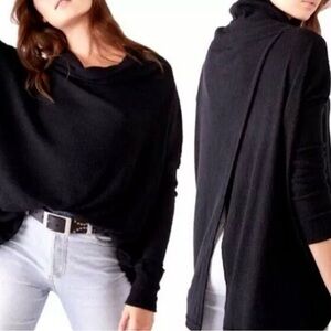 Free People NEW Womens Sweater Size S Juicy Black Cowl Neck Tunic Top Split Back